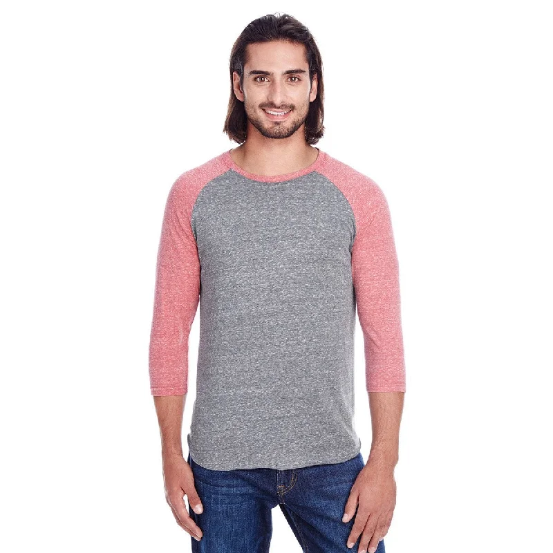 Threadfast Unisex Grey/Red Triblend 3/4-Sleeve Raglan