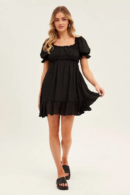 Black Tie Shoulder Skater Dress