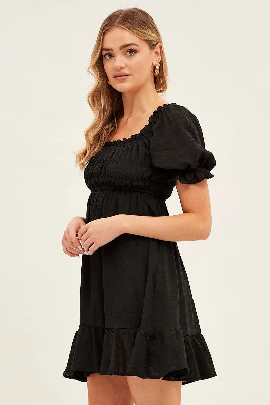 Black Tie Shoulder Skater Dress