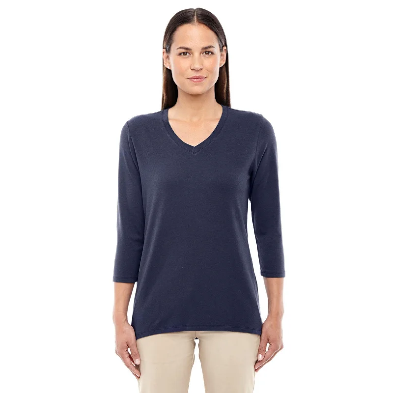 Devon & Jones Women's Navy Perfect Fit Bracelet Length V-Neck Top