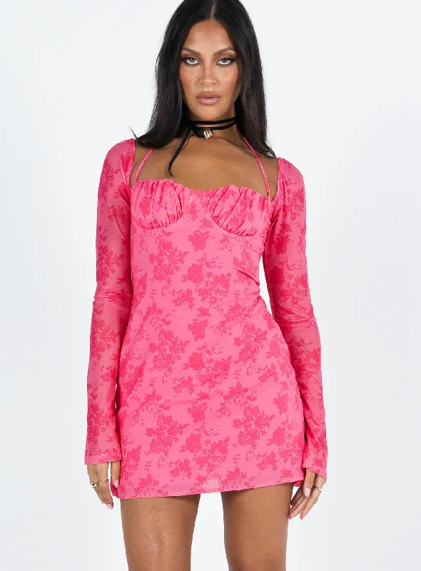 Dyer Sheer Sleeve Mini Dress Pink Floral