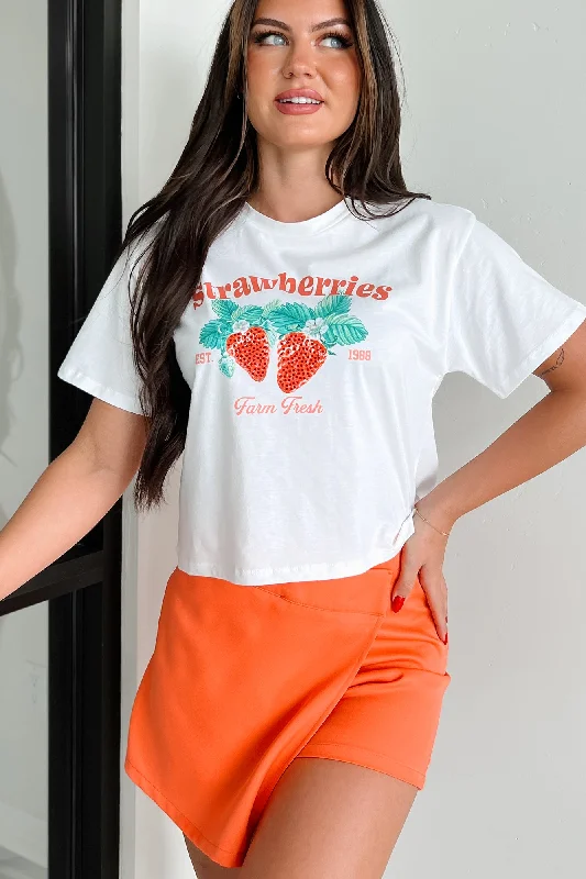 ""Farm Fresh Strawberries"" Graphic Crop Tee (White)