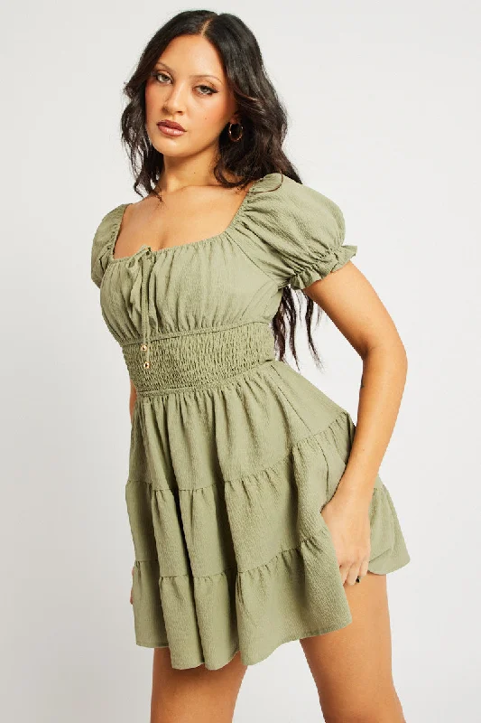 Green Fit And Flare Dress Mini