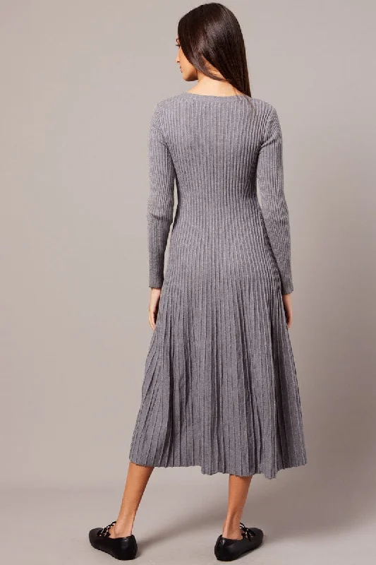 Grey Knit Dress Long Sleeve