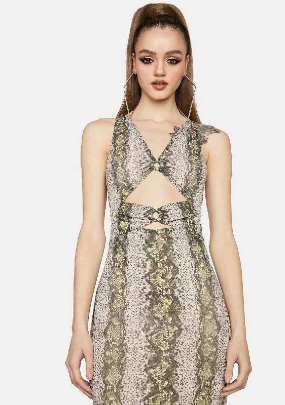 Linsey Snake Print Power Mesh Sleeveless Dress