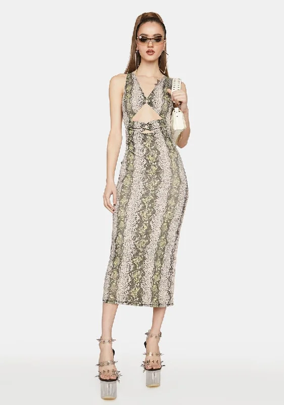 Linsey Snake Print Power Mesh Sleeveless Dress