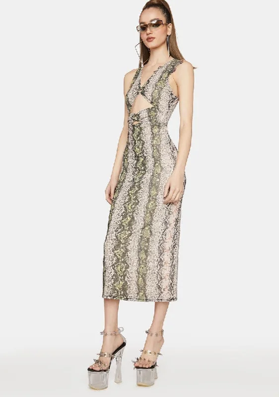 Linsey Snake Print Power Mesh Sleeveless Dress