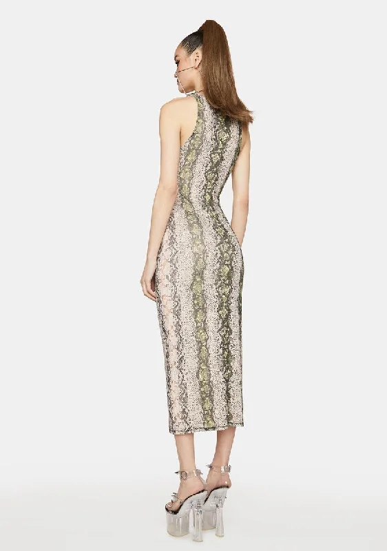 Linsey Snake Print Power Mesh Sleeveless Dress