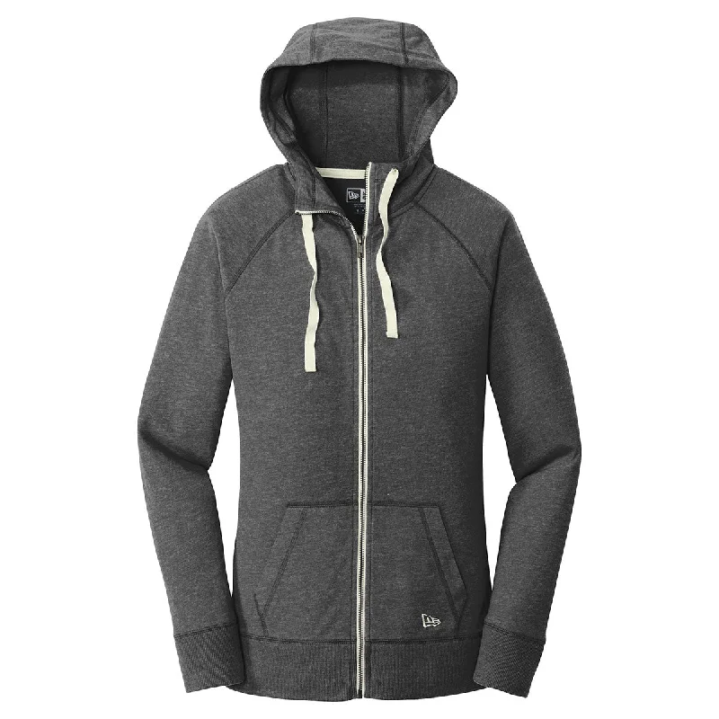 New Era Women's Black Heather Sueded Cotton Full Zip Hoodie