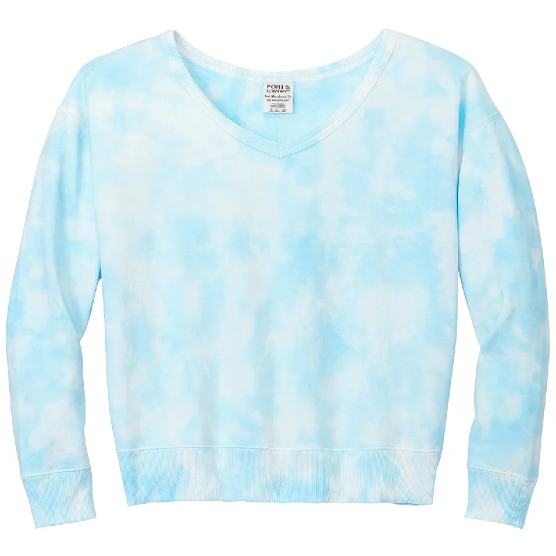 Port & Company Women's Glacier Beach Wash Cloud Tie-Dye V-Neck Sweatshirt