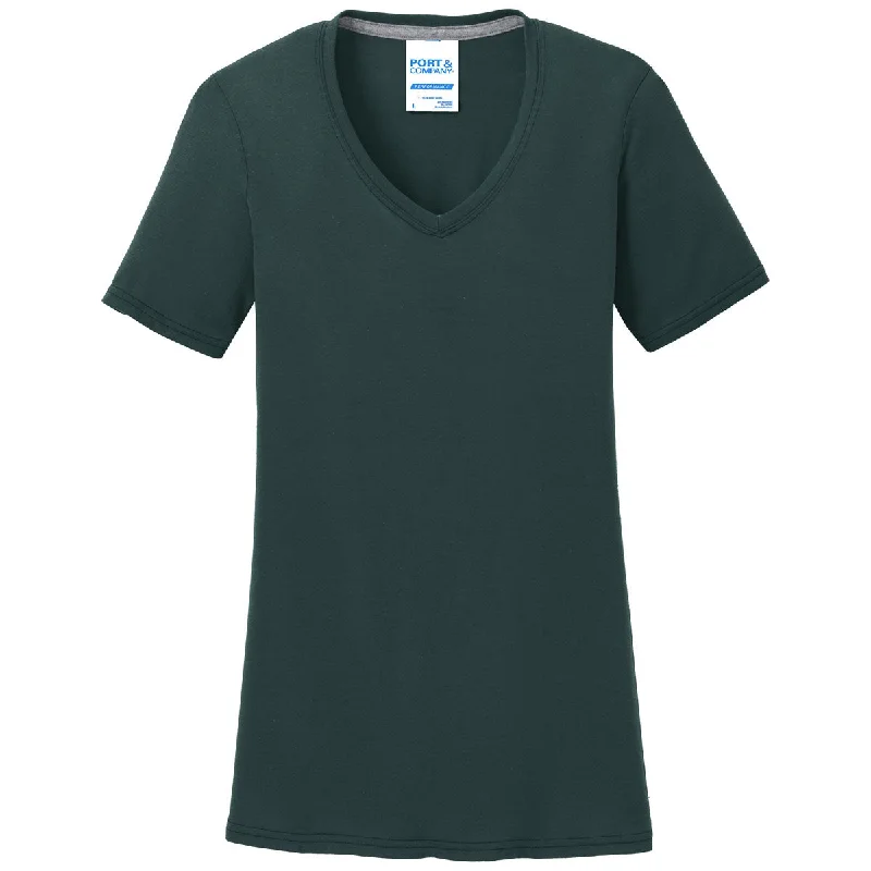 Port & Company Women's Dark Green Performance Blend V-Neck Tee