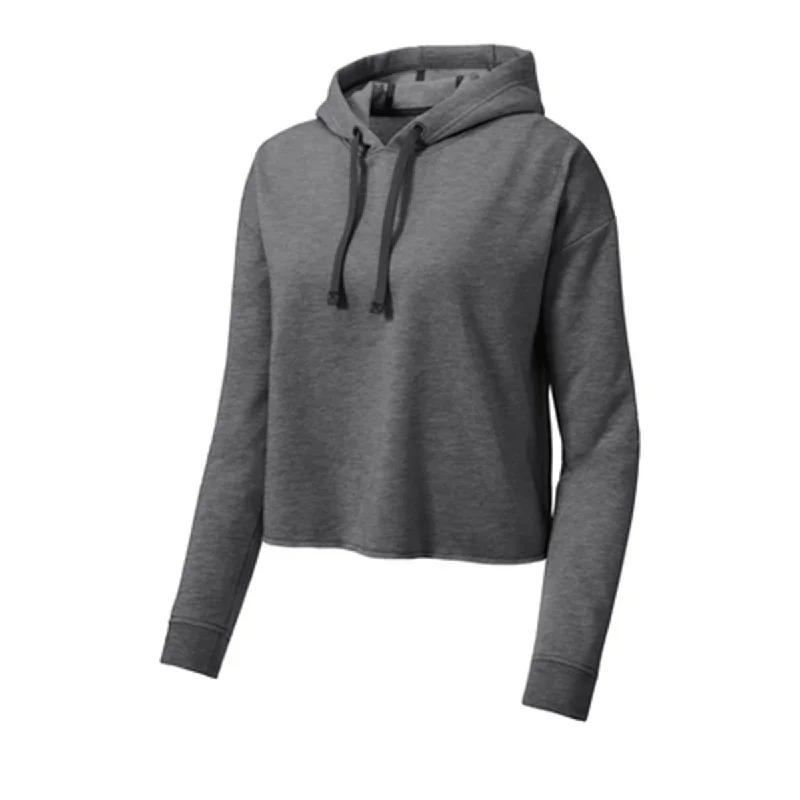 Sport-Tek Women's Dark Grey Heather PosiCharge Tri-Blend Wicking Fleece Crop Hoodie