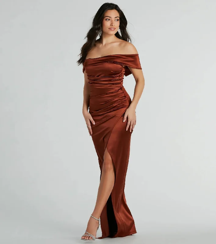 Maeva Formal Satin Off-The-Shoulder Dress