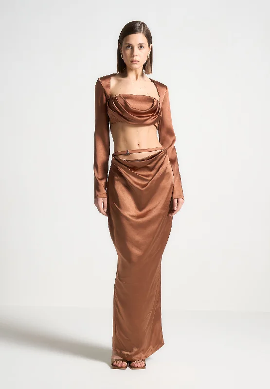 Satin Drape Bandeau Bolero Top - Bronze