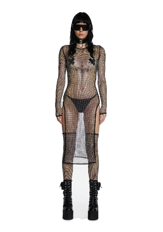 Starry Dancer Rhinestone Fishnet Dress