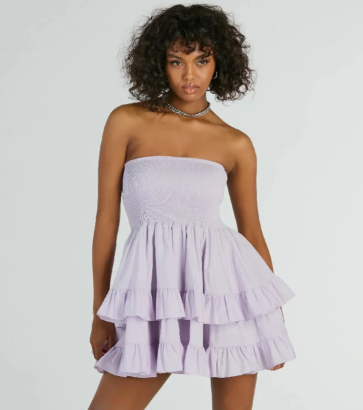 Sunny Day Gal Strapless Ruffled Skater Dress