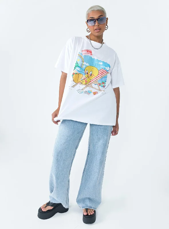 Tweety Post Card Vacation Oversized Tee White