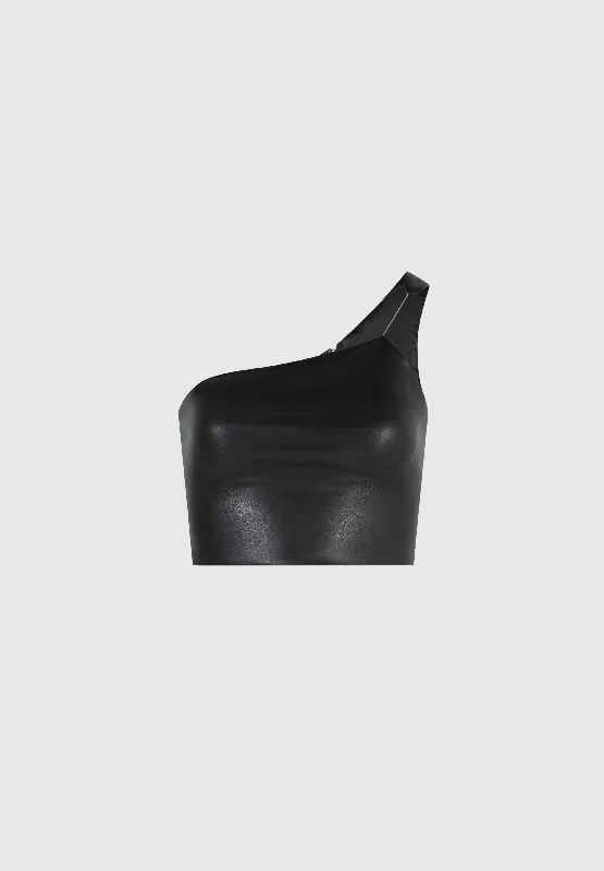 Vegan Leather Invisible Strap Top - Black