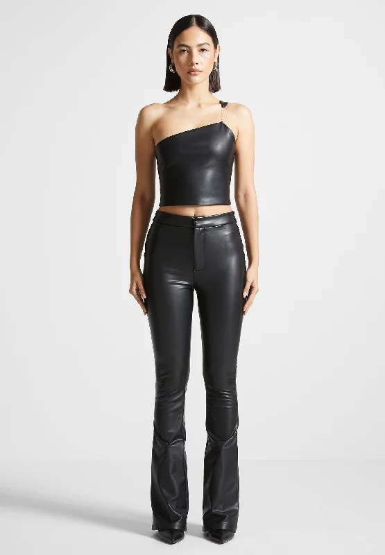 Vegan Leather Invisible Strap Top - Black