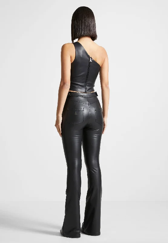 Vegan Leather Invisible Strap Top - Black