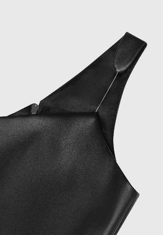 Vegan Leather Invisible Strap Top - Black