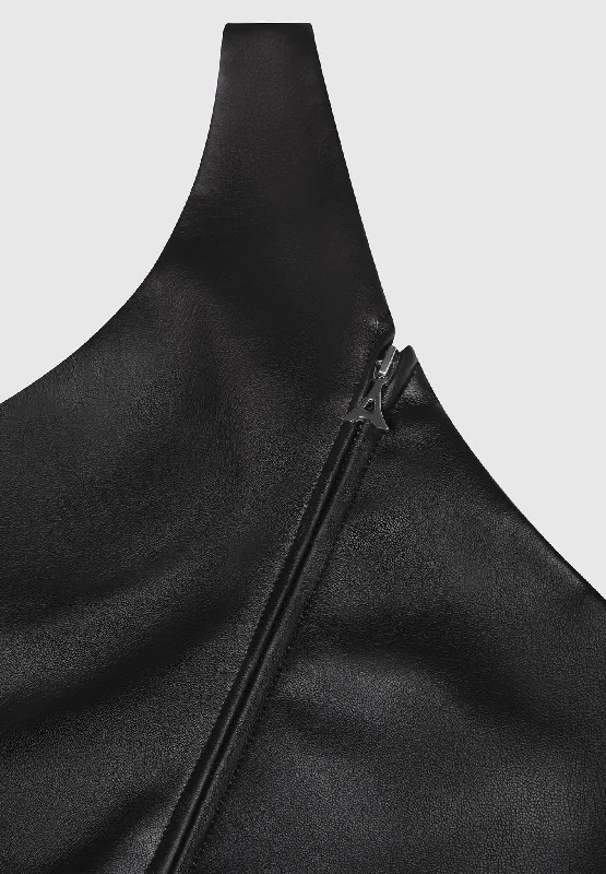 Vegan Leather Invisible Strap Top - Black