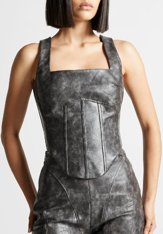 Vintage Vegan Leather Corset Top - Grey