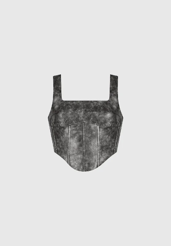 Vintage Vegan Leather Corset Top - Grey