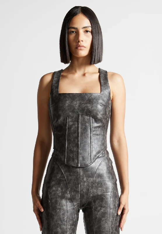 Vintage Vegan Leather Corset Top - Grey