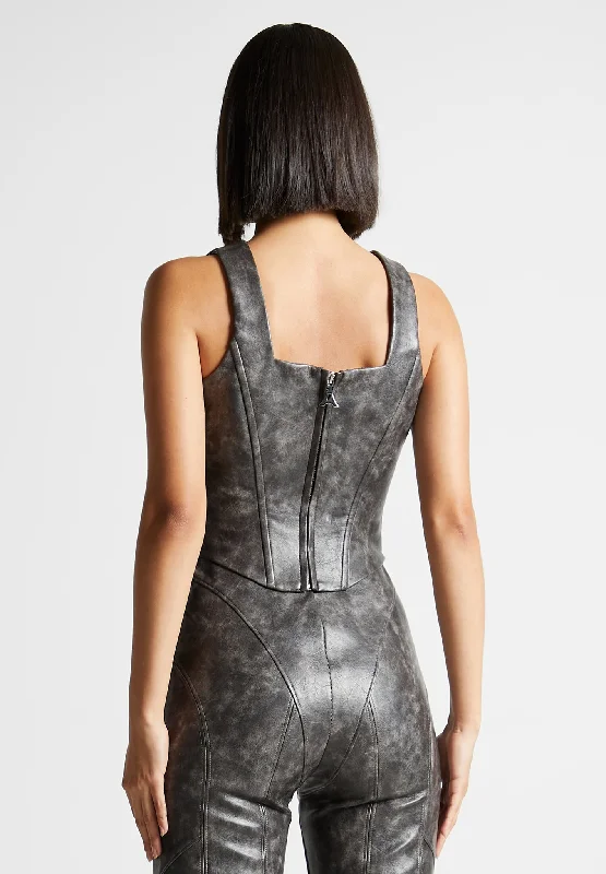 Vintage Vegan Leather Corset Top - Grey