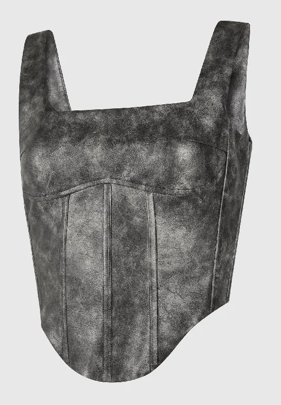 Vintage Vegan Leather Corset Top - Grey