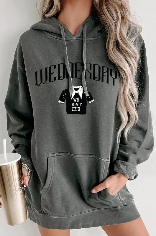 ""We Don't Hug"" Vintage Wash Graphic Hoodie (Black) - Print On Demand