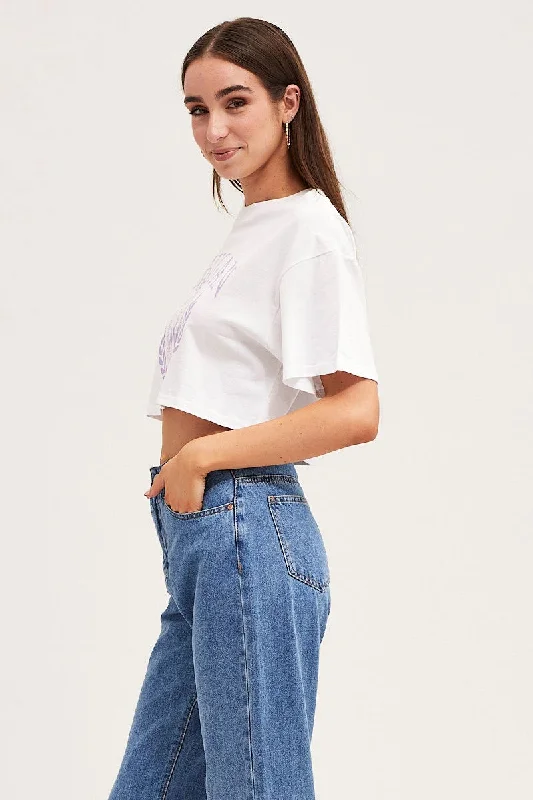 White Crew Cropped Graphic T-Shirt