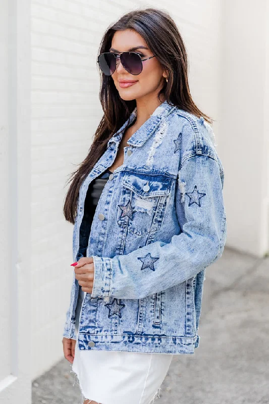 A Special Feeling Medium Wash Star Patch Denim Jacket