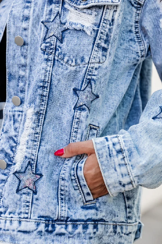 A Special Feeling Medium Wash Star Patch Denim Jacket