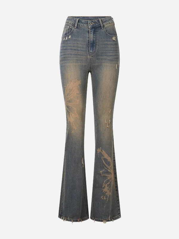 Aelfric Eden Butterfly Print Washed Jeans