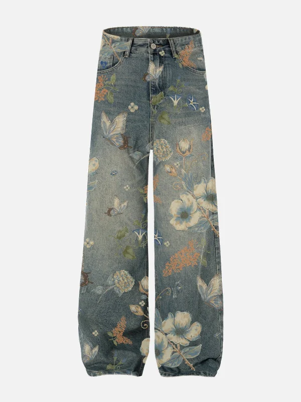 Aelfric Eden Plant Flower Print Jeans