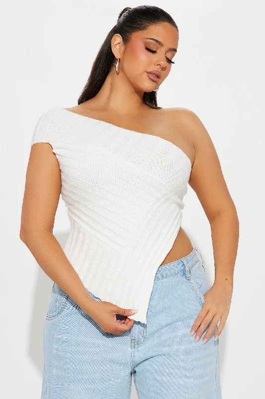 Amaya One Shoulder Sweater Top - White