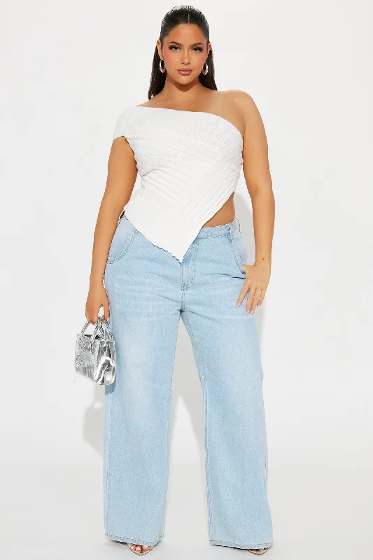 Amaya One Shoulder Sweater Top - White