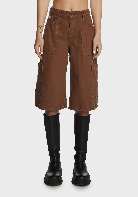 Avril Denim Cargo Shorts - Brown