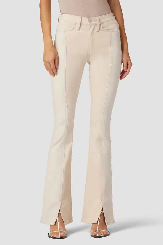 Barbara High-Rise Bootcut Slit Hem Jean In Ecru Colorblock