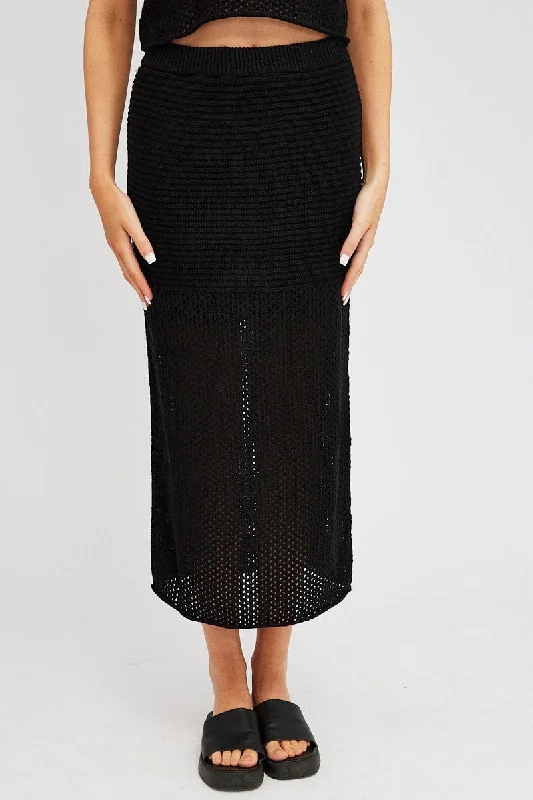 Black Knit Skirt Midi Crochet