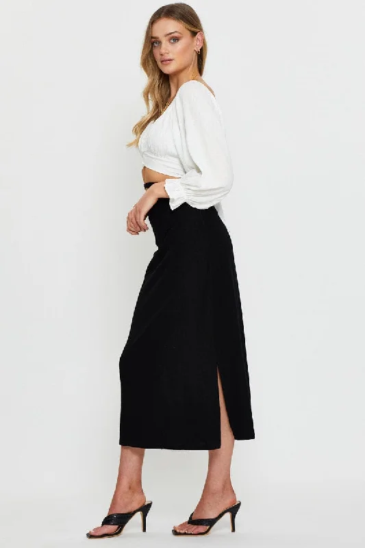 Black Tie Waist Midi Skirt