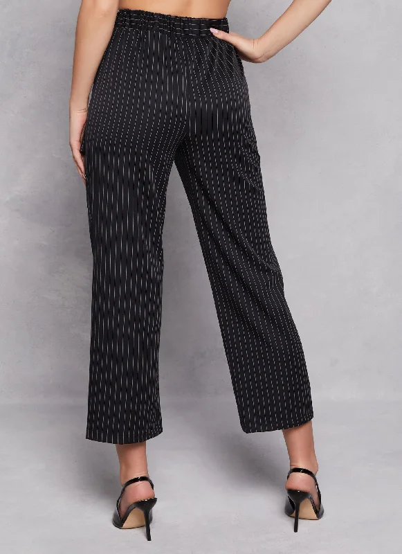 Pinstripe Faux Drawstring Cargo Pocket Pants