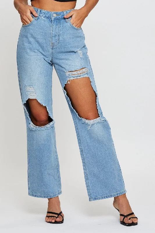 Blue Boyfriend Denim Jeans Mid Rise