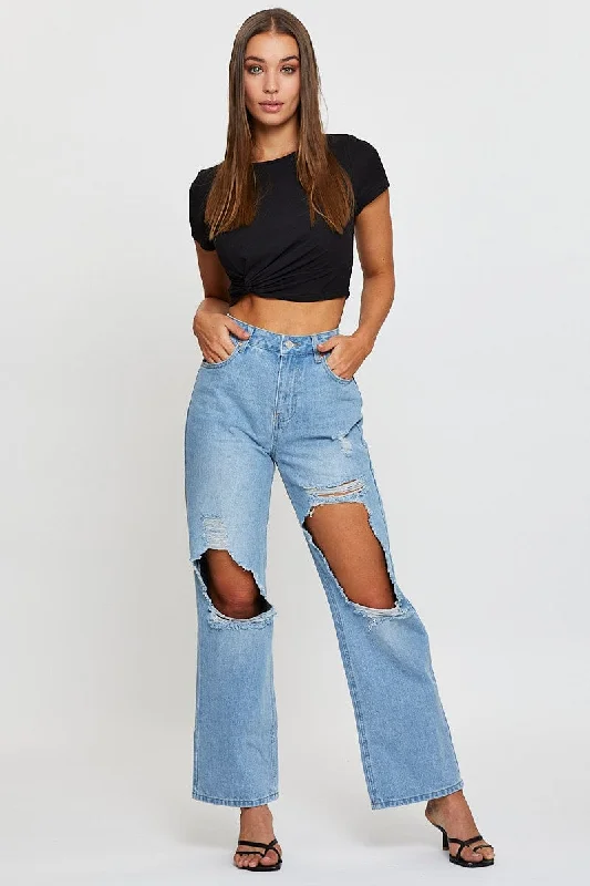 Blue Boyfriend Denim Jeans Mid Rise