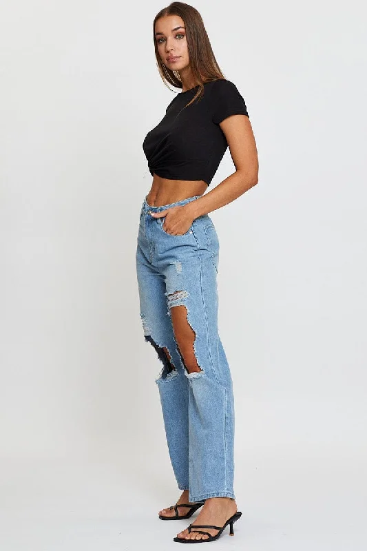 Blue Boyfriend Denim Jeans Mid Rise