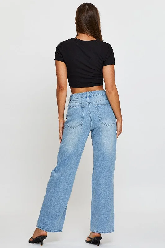 Blue Boyfriend Denim Jeans Mid Rise