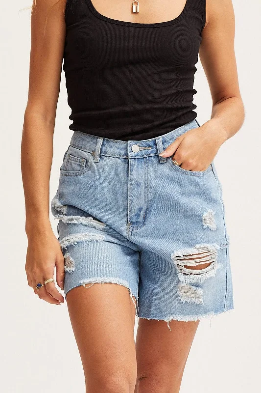 Blue Relaxed Denim Shorts High Rise