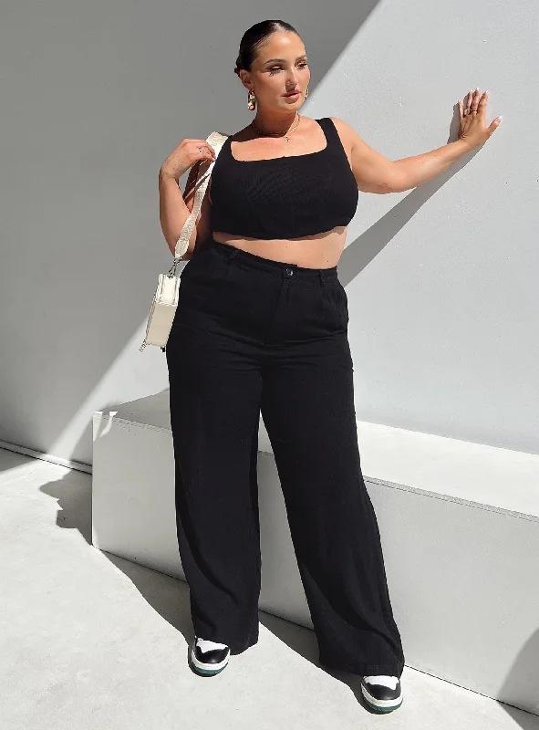 Brenda Linen Blend Pants Black Curve